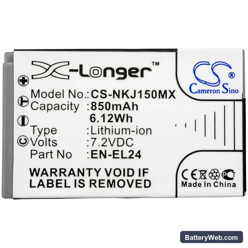 NiKon 1 J5 Replacement Battery, 7.2V, 850mAh, Li-ion 3