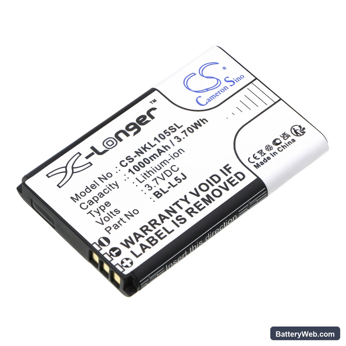 Nokia 105 2023 Replacement Battery, 3.7V, 1000mAh, Li-ion 1