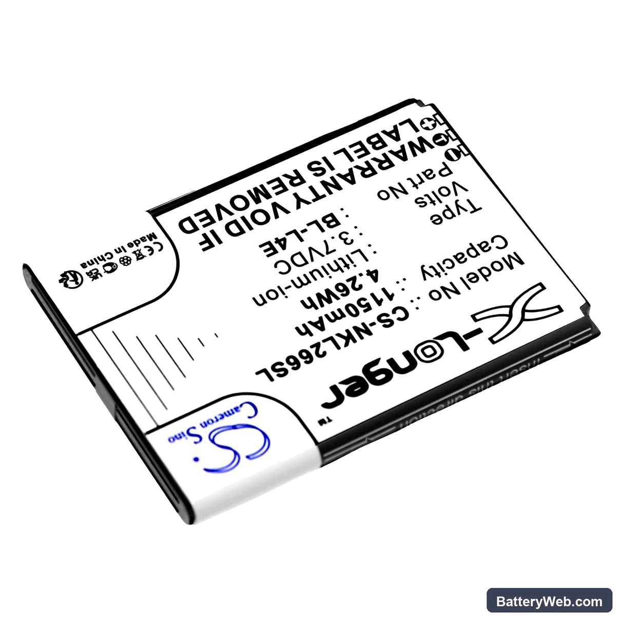 Nokia 2660 Flip 4G Replacement Battery, 3.7V, 1150mAh, Li-ion 2