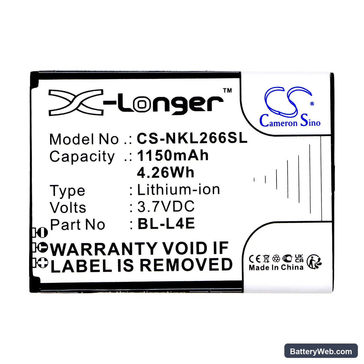 Nokia 2660 Flip 4G Replacement Battery, 3.7V, 1150mAh, Li-ion 3