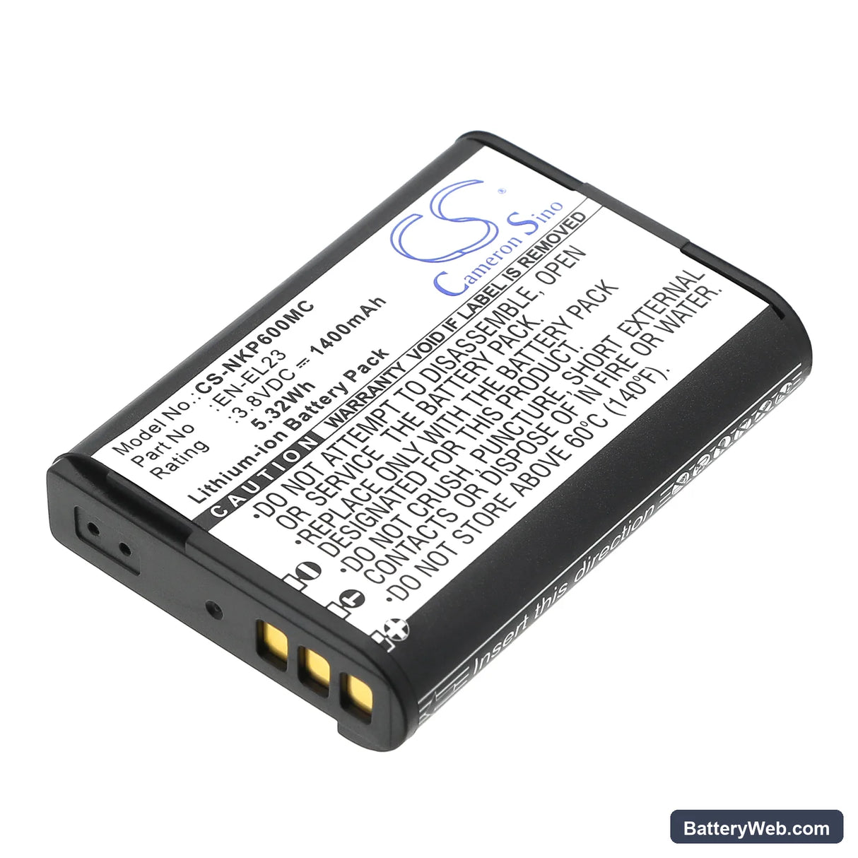 NiKon Coolpix P600 Replacement Battery, 3.8V, 1400mAh, Li-ion 1