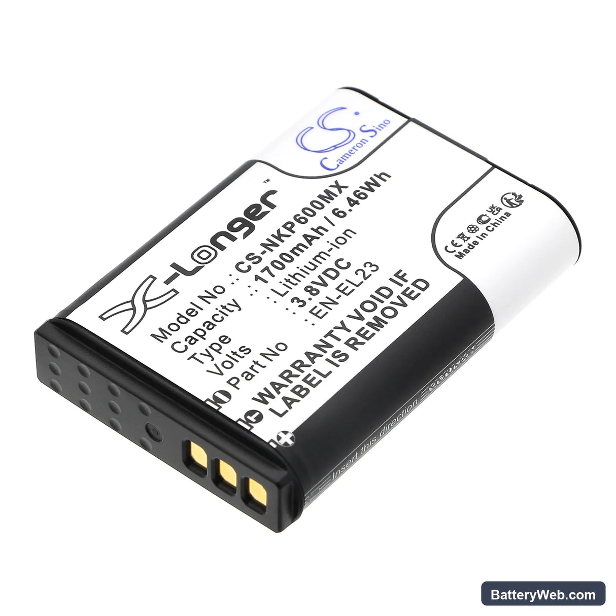 NiKon Coolpix P600 Replacement Battery, 3.8V, 1700mAh, Li-ion 1