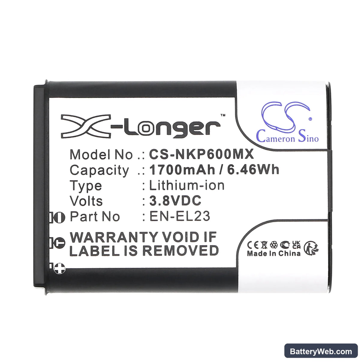 NiKon Coolpix P600 Replacement Battery, 3.8V, 1700mAh, Li-ion 4