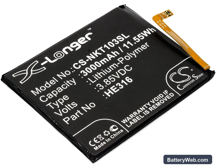 Nokia 6 Replacement Battery, 3.85V, 3000mAh, Li-Polymer 1