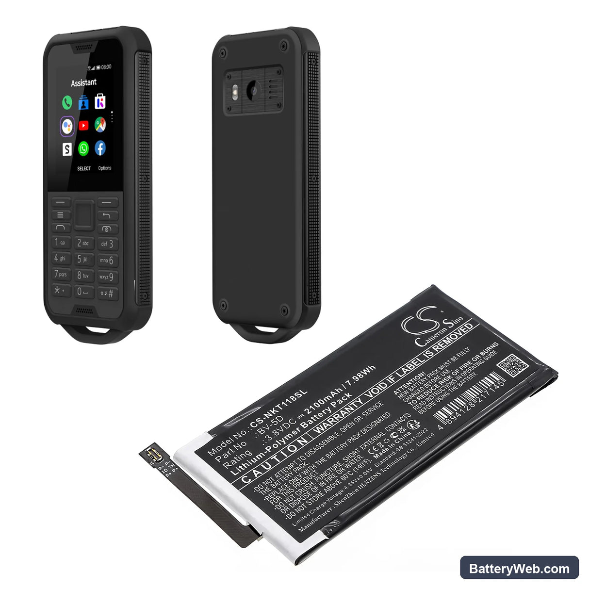 Nokia 800 Tough Replacement Battery, 3.8V, 2100mAh, Li-Polymer 5