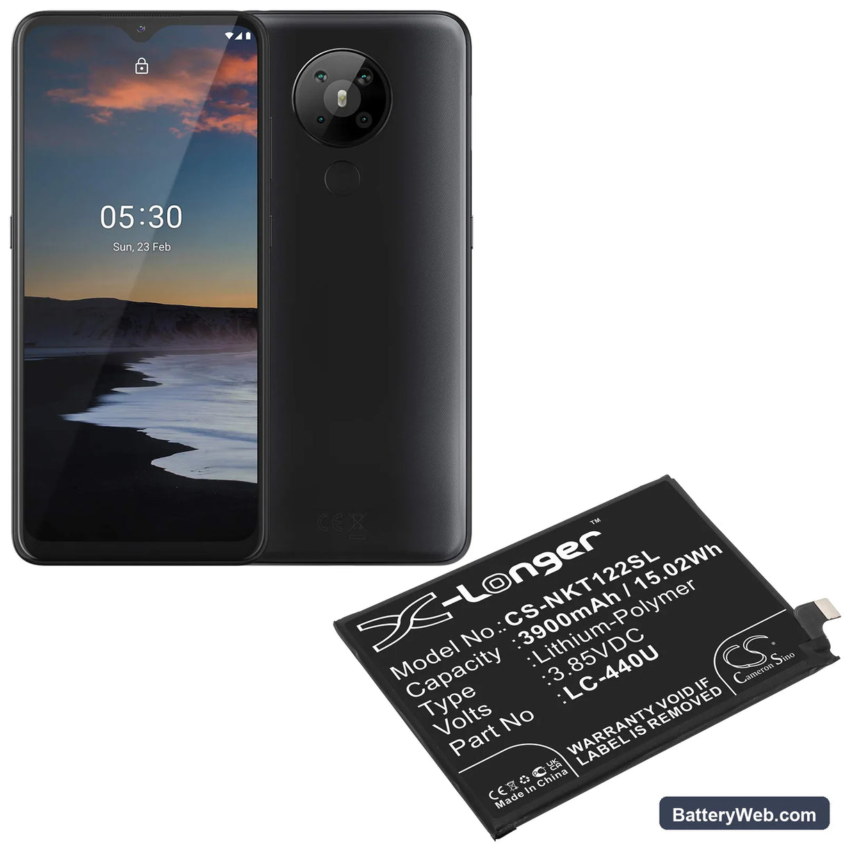Nokia 5.3 2020 Replacement Battery, 3.85V, 3900mAh, Li-Polymer 5