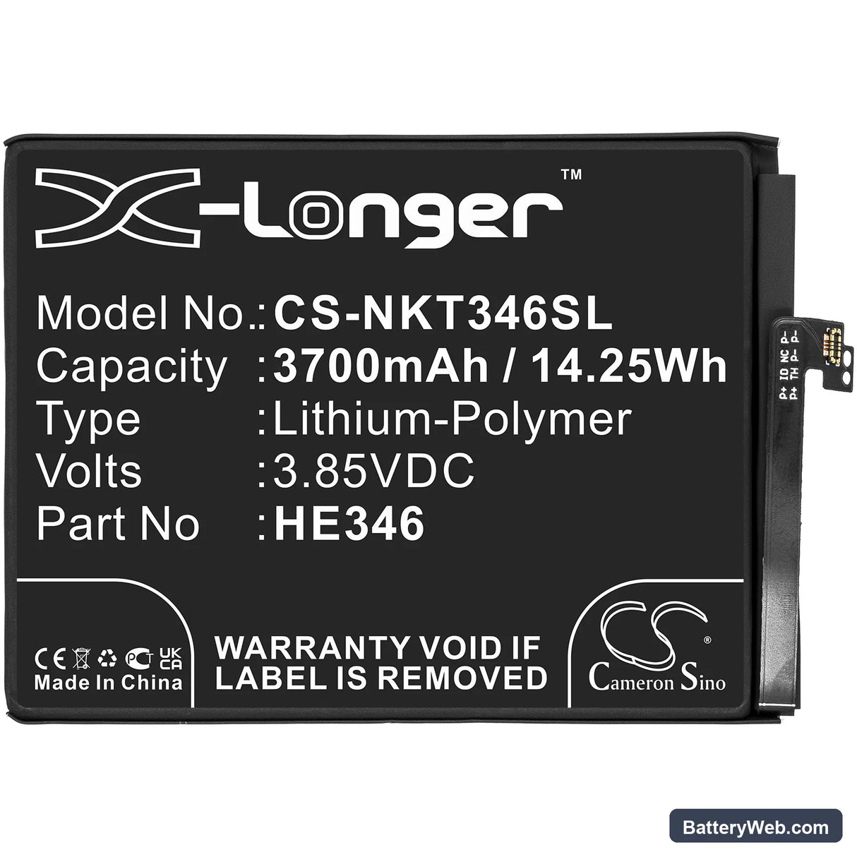 Nokia 7 Plus Replacement Battery, 3.85V, 3700mAh, Li-Polymer 3