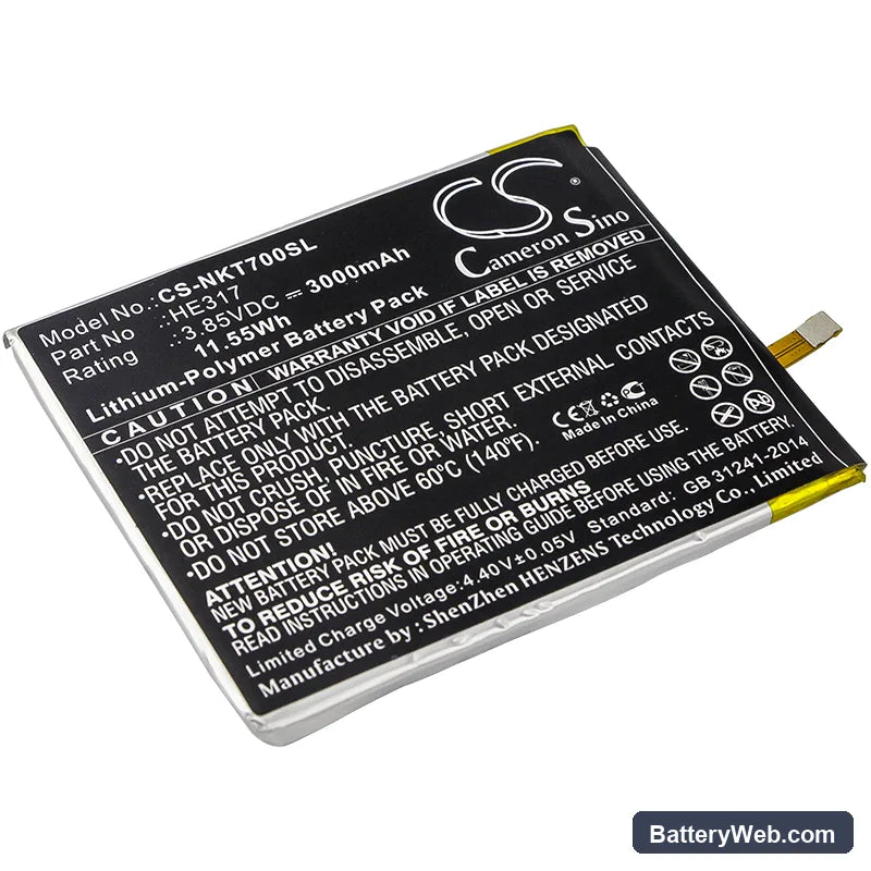 Nokia 7 Replacement Battery, 3.85V, 3000mAh, Li-Polymer 1