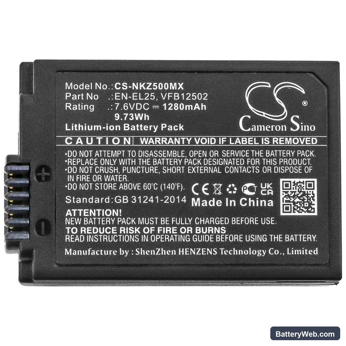 NiKon Z50 Replacement Battery, 7.6V, 1280mAh, Li-ion 5