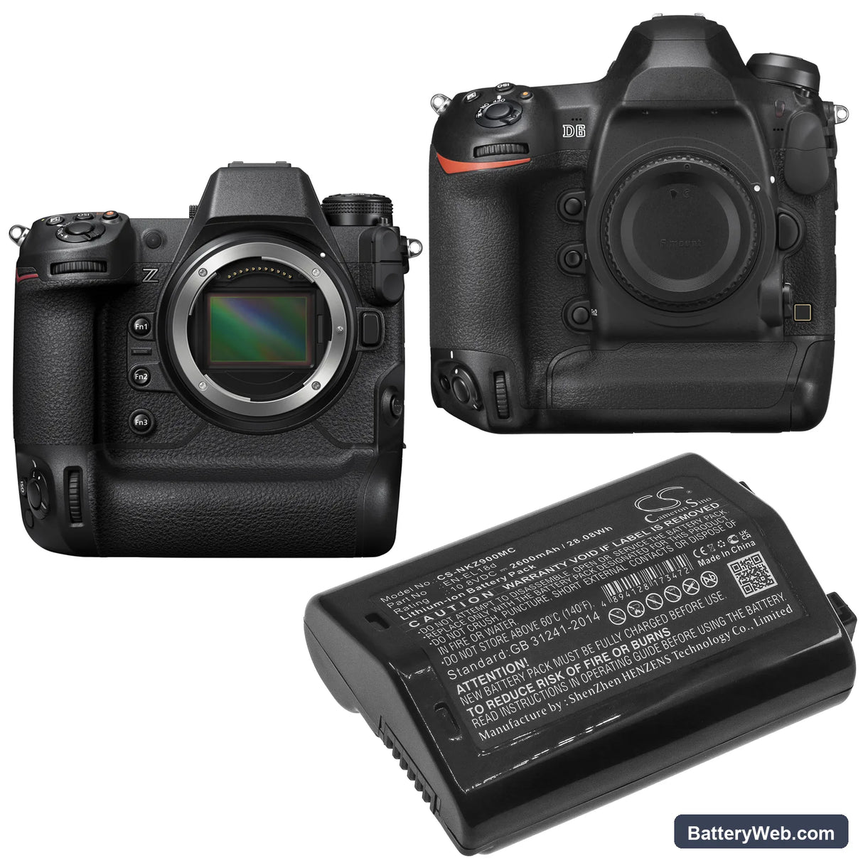 NiKon D6 Replacement Battery, 10.8V, 2600mAh, Li-ion 6