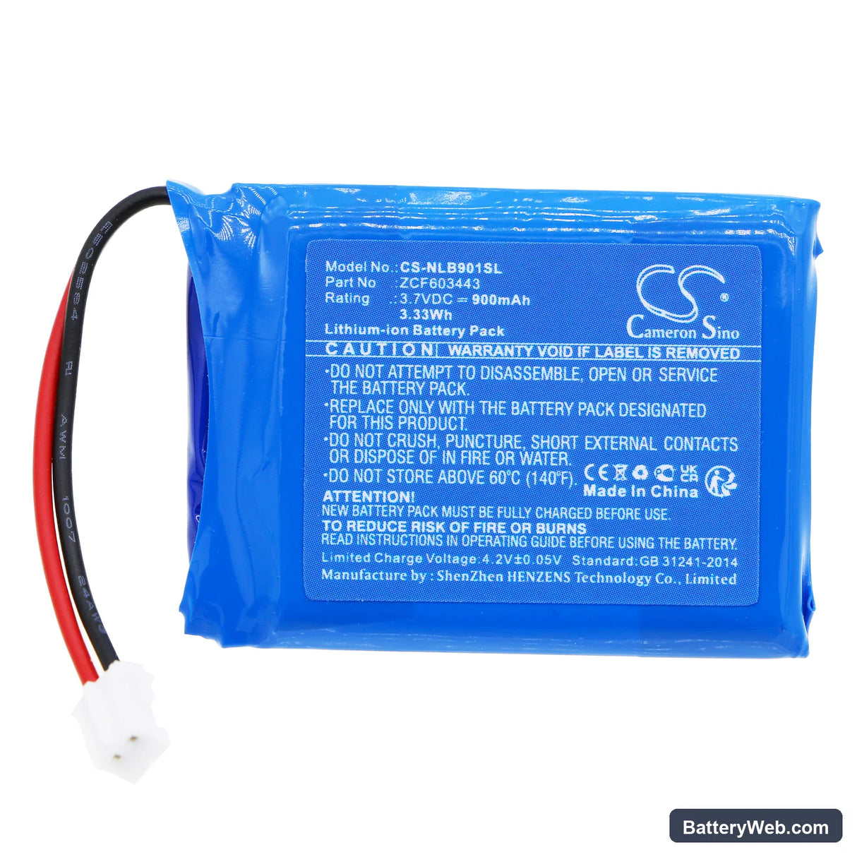 Nolan N-COM 901 X Replacement Battery, 3.7V, 900mAh, Li-ion 3