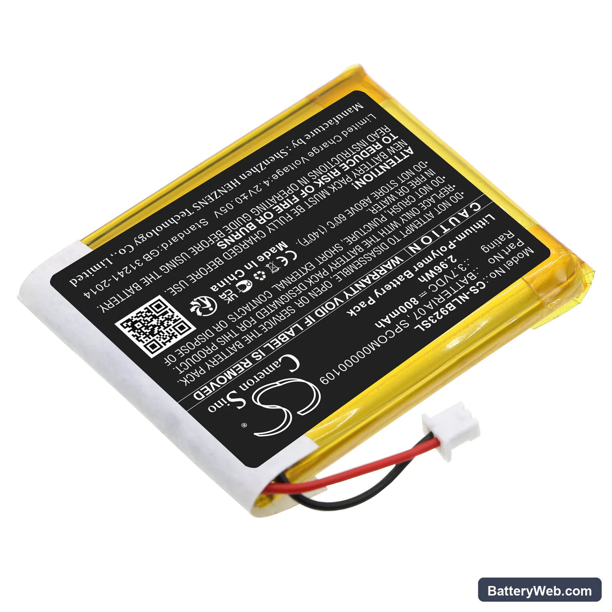 Nolan N-COM B902 L (2023) Replacement Battery, 3.7V, 800mAh, Li-Polymer 2