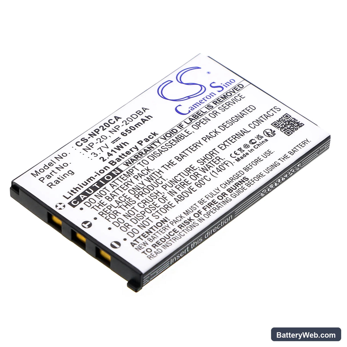 Casio Exilim EX-S770SR Replacement Battery, 3.7V, 650mAh, Li-ion 1