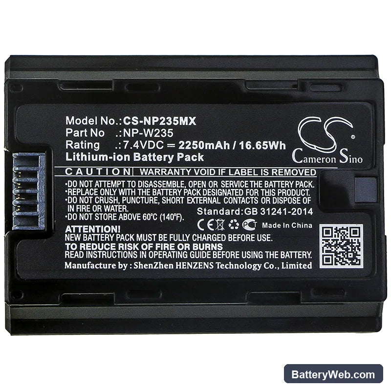 Fujifilm X-T4 Replacement Battery, 7.4V, 2250mAh, Li-ion 3