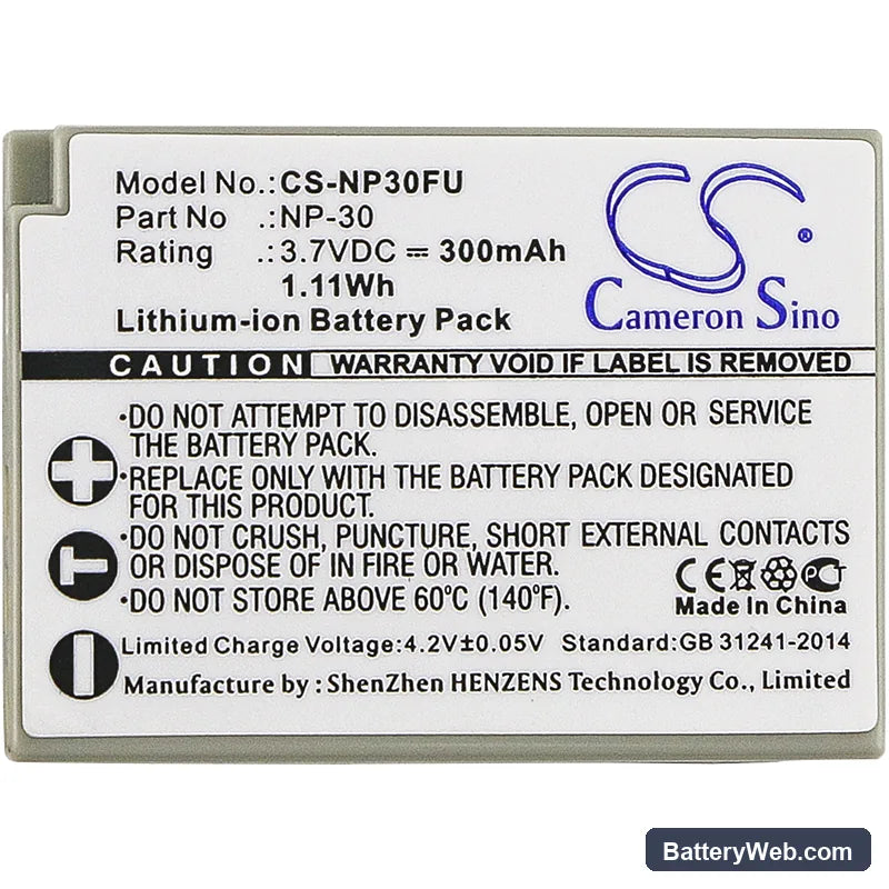 Fujifilm FinePix F440 Replacement Battery, 3.7V, 300mAh, Li-ion 3