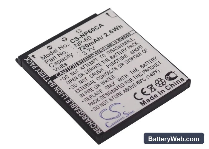 Casio Exilim Zoom EX-Z19 Replacement Battery, 3.7V, 720mAh, Li-ion 1