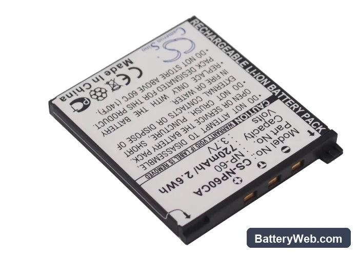Casio Exilim Zoom EX-Z19 Replacement Battery, 3.7V, 720mAh, Li-ion 2