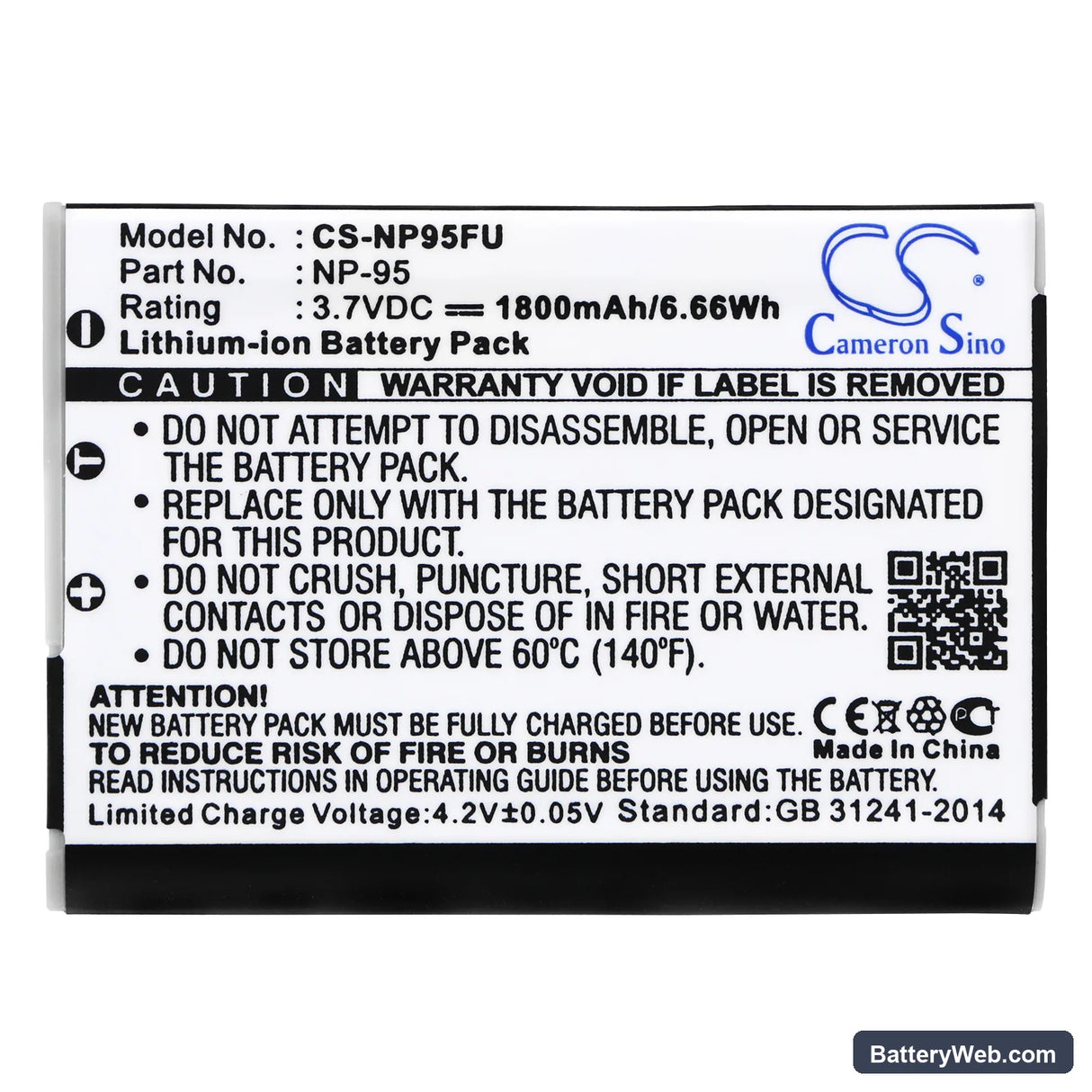 Fujifilm FinePix F30 Replacement Battery, 3.7V, 1800mAh, Li-ion 3