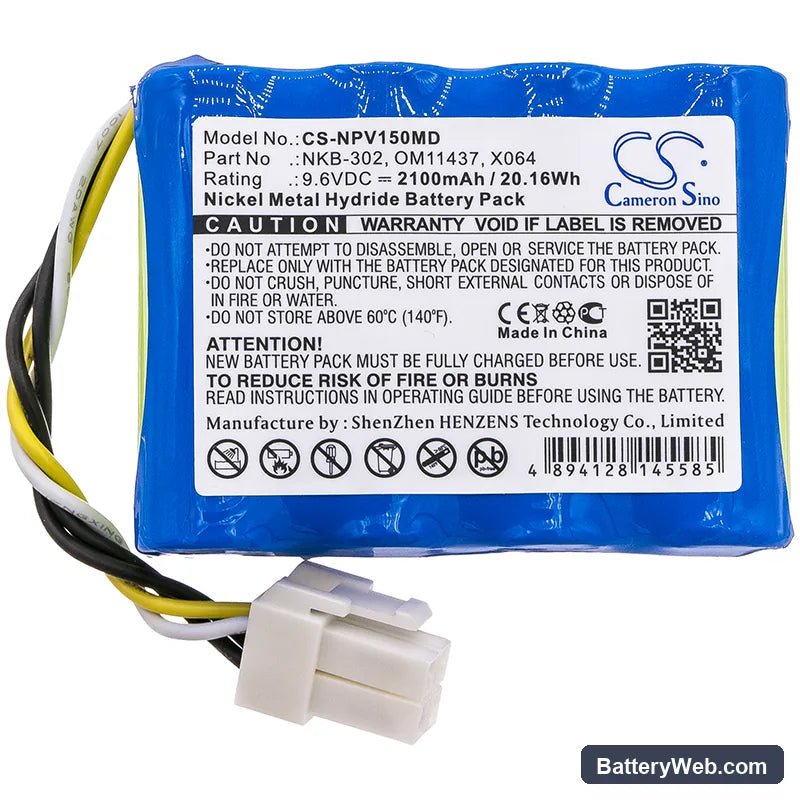 Nihon Kohden OPV 1500 Vital Signs Monitor Replacement Battery, 9.6V, 2100mAh, Ni-MH 3