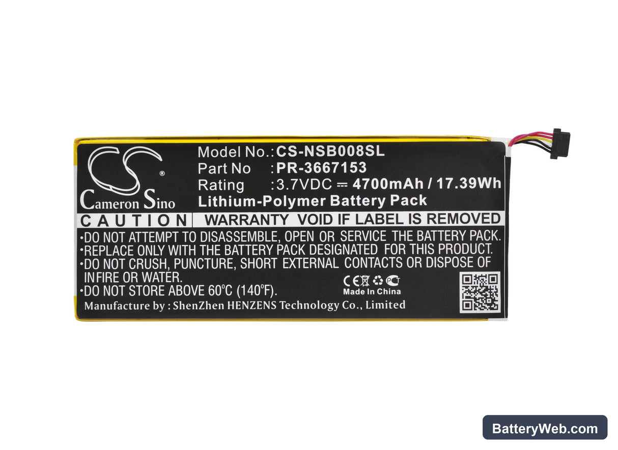 Nabi Dreamtab 8" Replacement Battery, 3.7V, 4700mAh, Li-Polymer 5