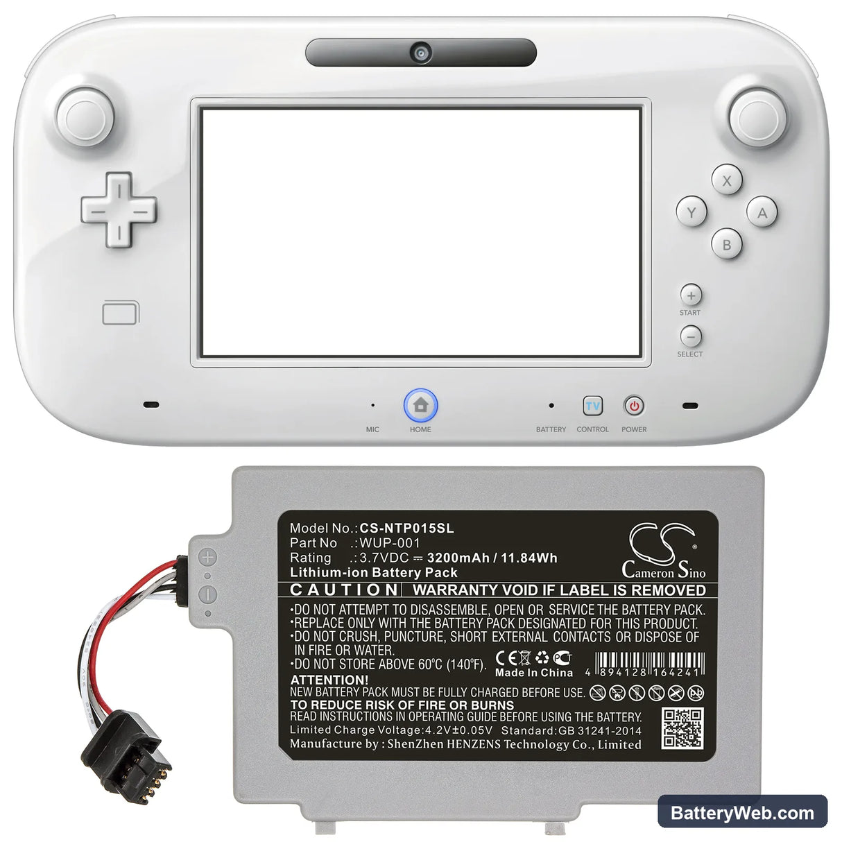Nintendo Wii U GamePad WUP-001 Replacement Battery, 3.7V, 3200mAh, Li-ion 6