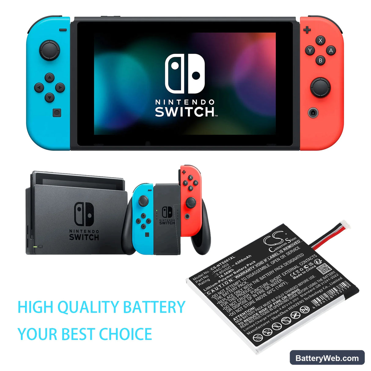 Nintendo HAC-S-JP/EU-C0 Replacement Battery, 3.85V, 4300mAh, Li-Polymer 6
