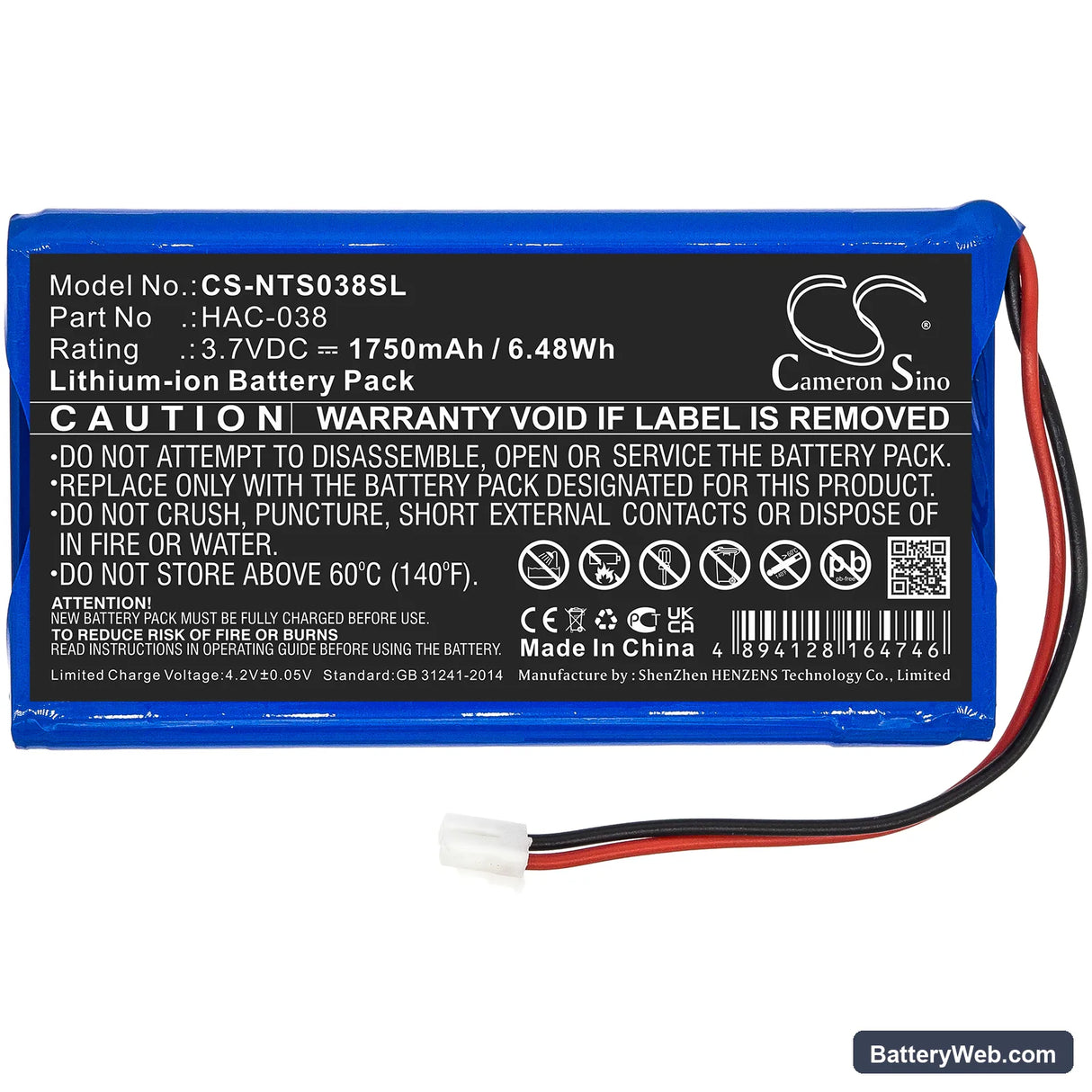 Nintendo Mario Kart Live Replacement Battery, 3.7V, 1750mAh, Li-ion 3