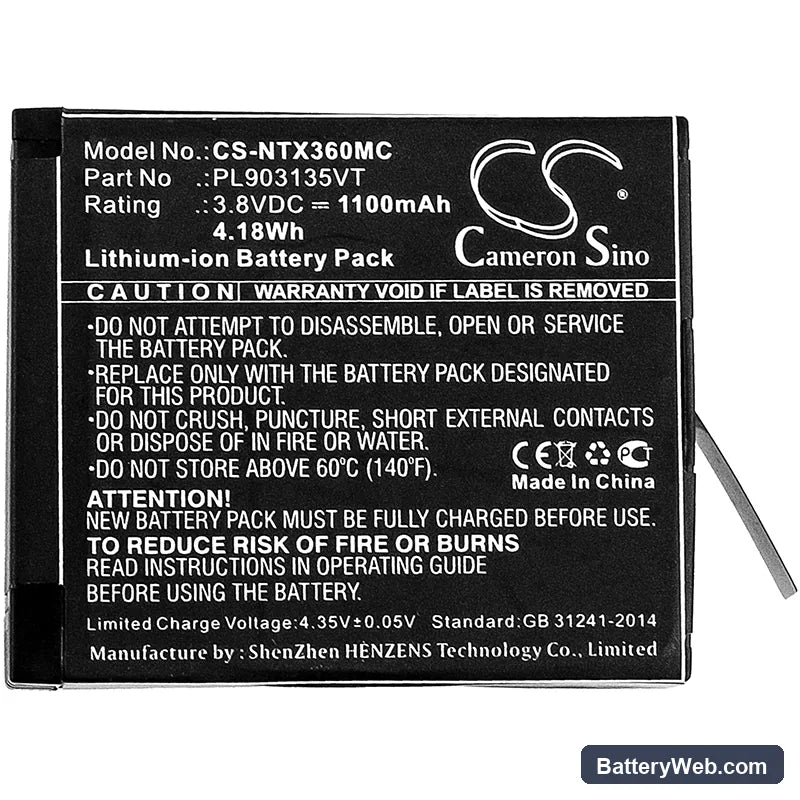 Insta360 One X Replacement Battery, 3.8V, 1100mAh, Li-ion 3