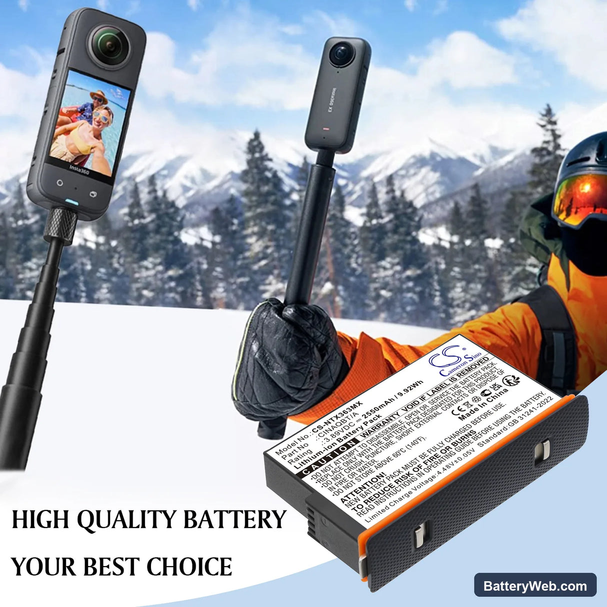 Insta360 One X3 Replacement Battery, 3.89V, 2550mAh, Li-ion 6