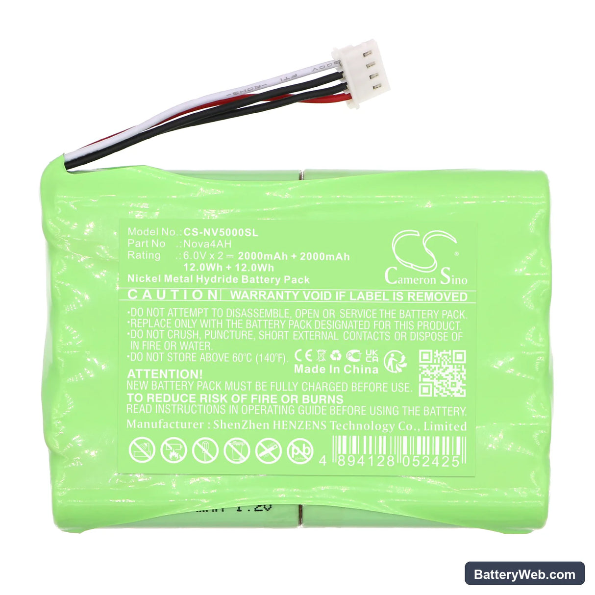 Nova 5000 classroom data logger Replacement Battery, 6V, 2000mAh, Ni-MH 3