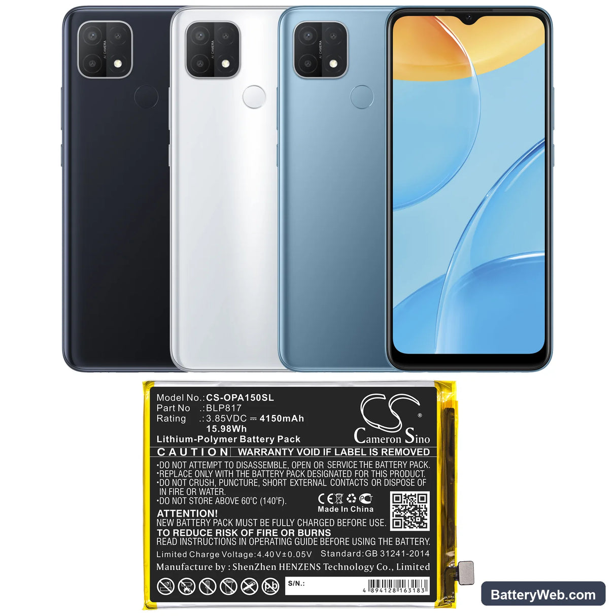 Oppo A15 Replacement Battery, 3.85V, 4150mAh, Li-Polymer 5
