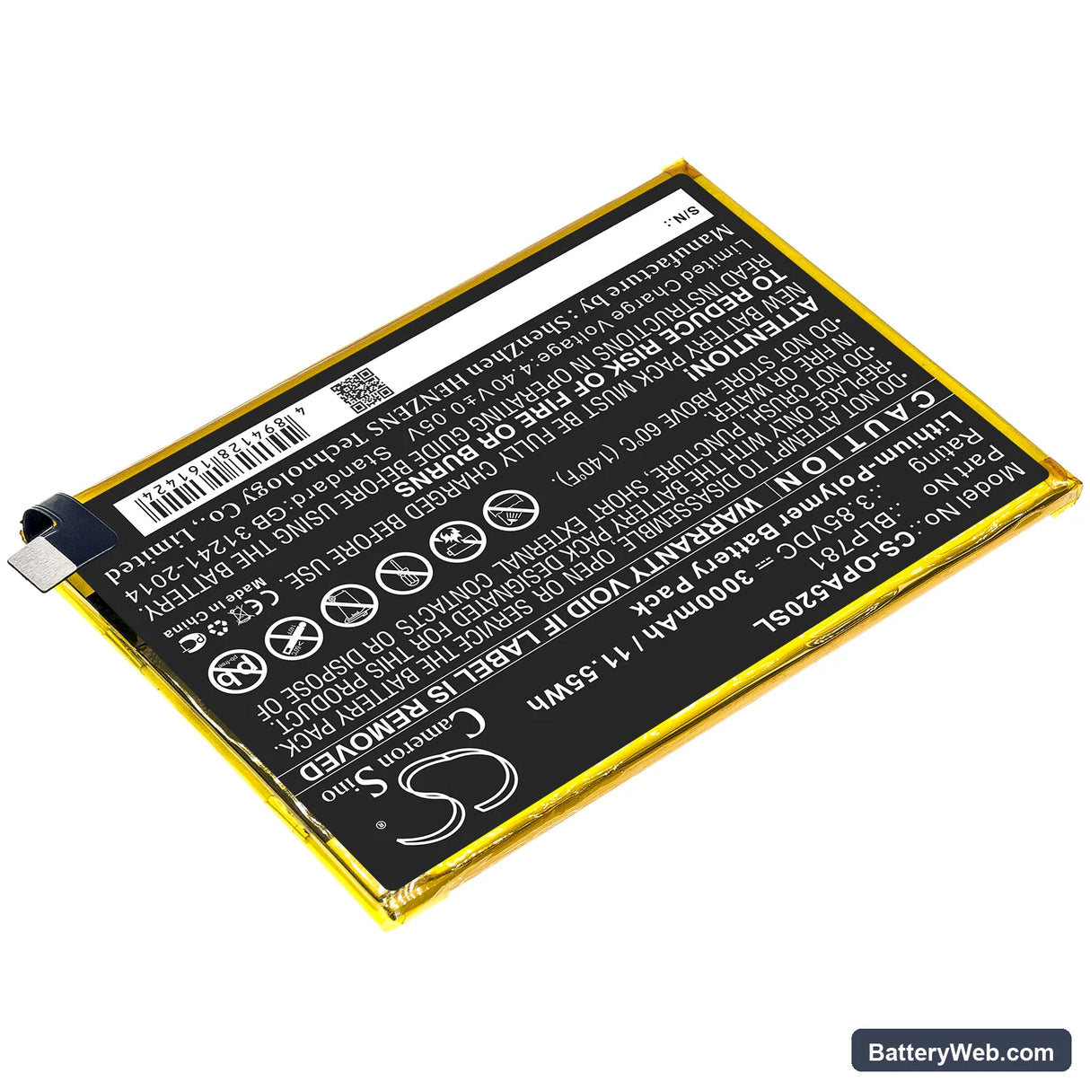 Oppo A52 Replacement Battery, 3.85V, 3000mAh, Li-Polymer 2