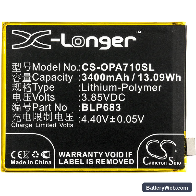 Oppo A7x Replacement Battery, 3.85V, 3400mAh, Li-Polymer 3