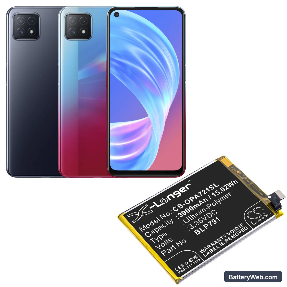 Oppo A72 5G 2020 Replacement Battery, 3.85V, 3900mAh, Li-Polymer 5
