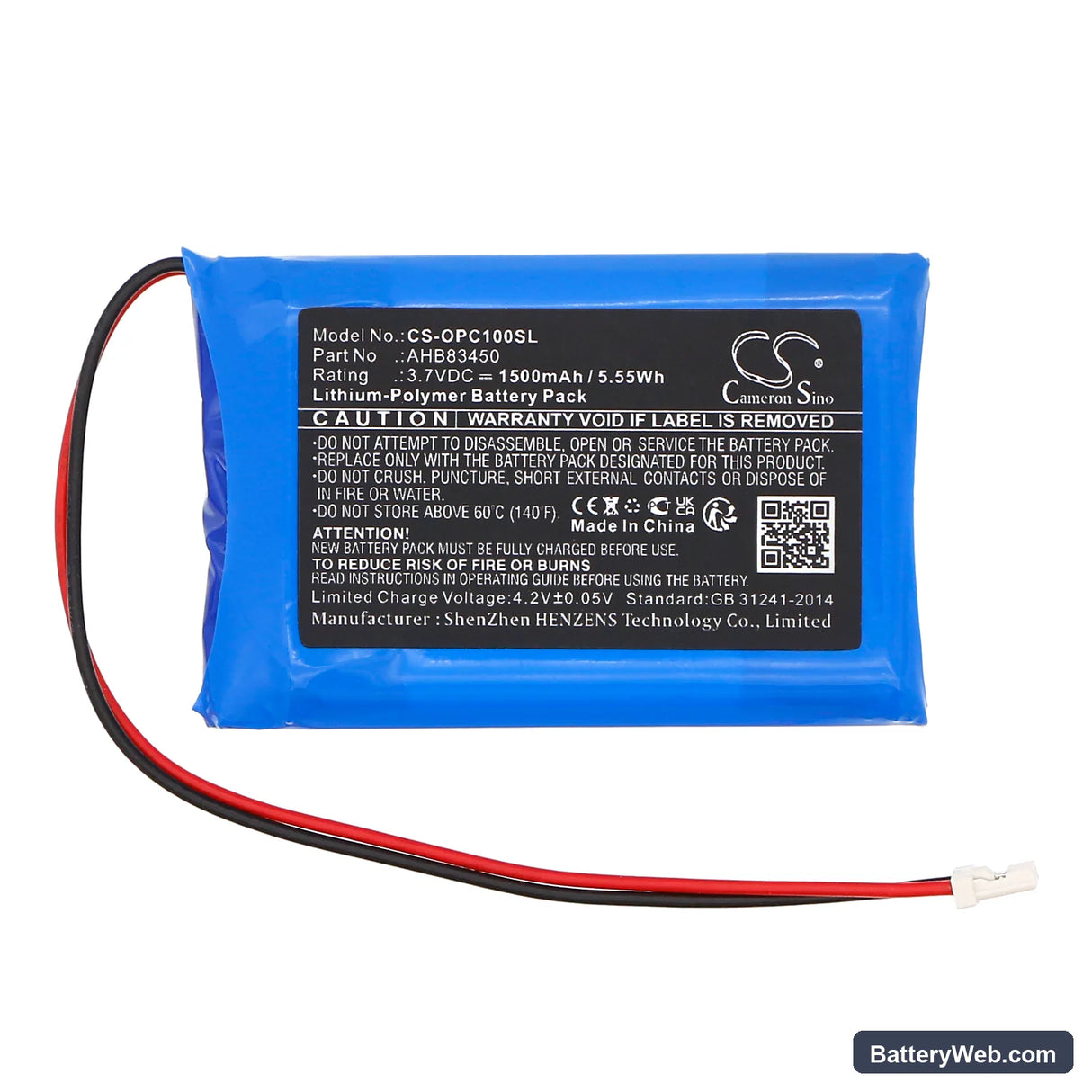 Opus Click Replacement Battery, 3.7V, 1500mAh, Li-Polymer 3