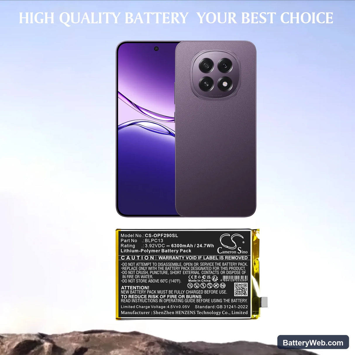 Oppo F29 5G Replacement Battery, 3.92V, 6300mAh, Li-Polymer 1