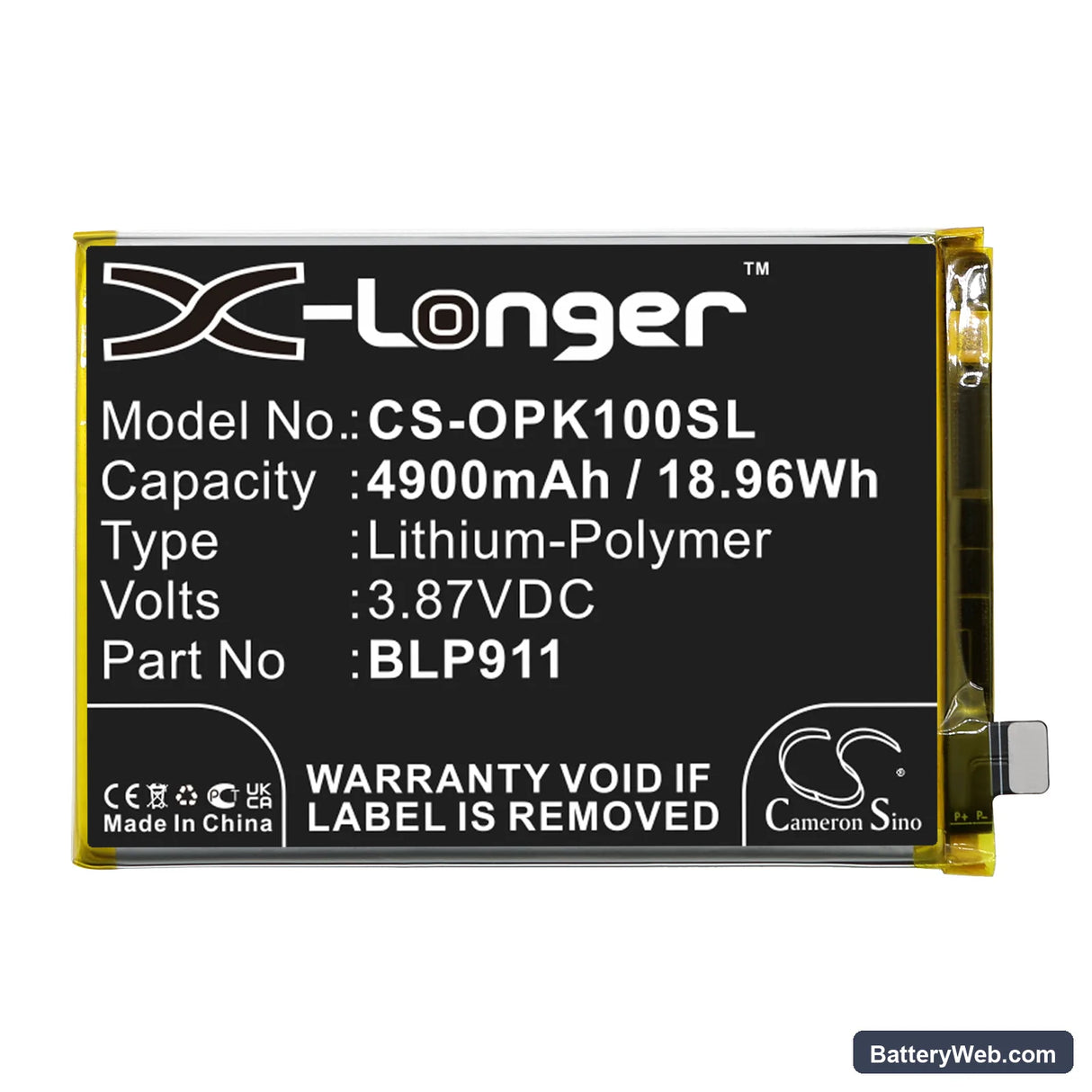 Oppo Realme V25 Replacement Battery, 3.87V, 4900mAh, Li-Polymer 3
