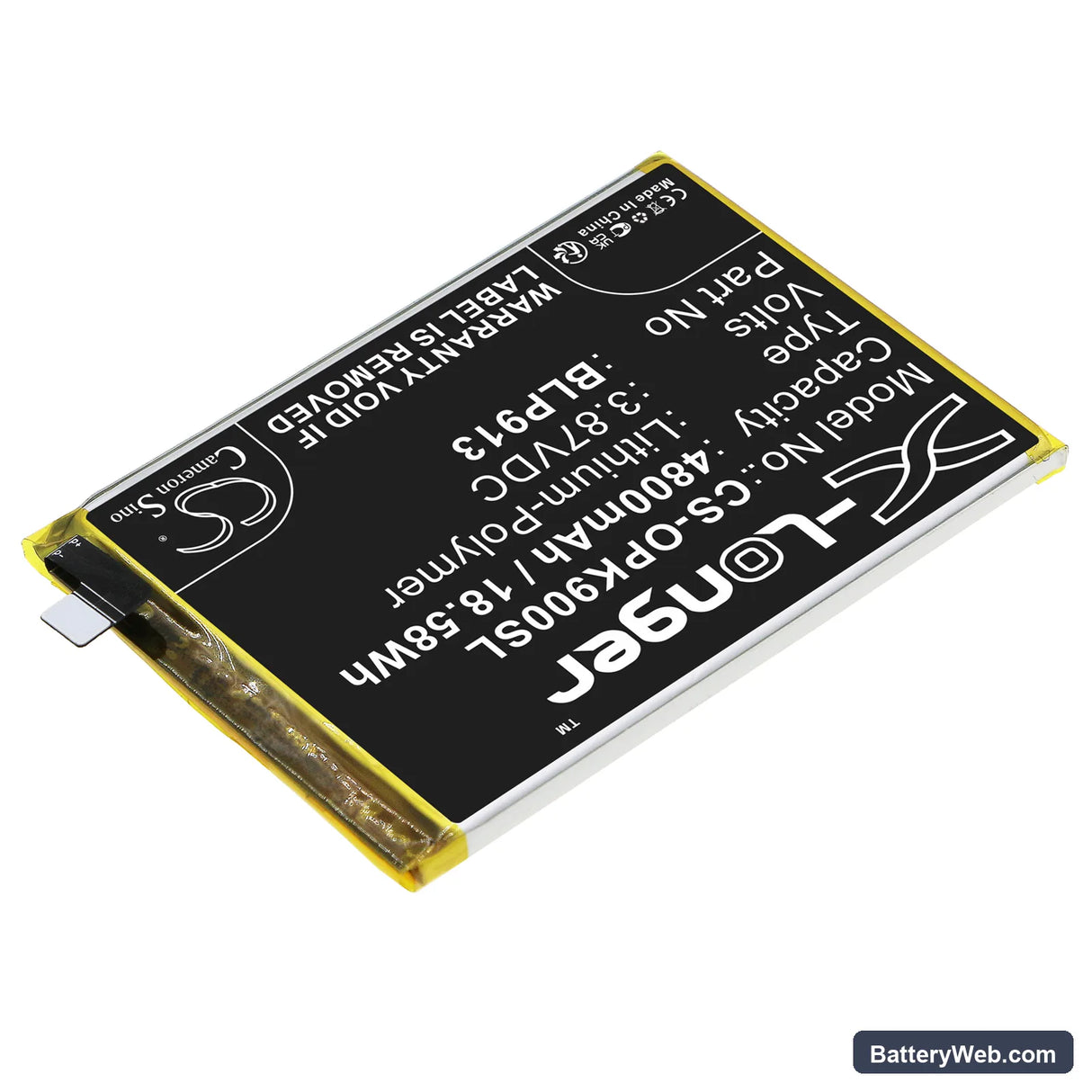 Oppo K9X Replacement Battery, 3.87V, 4800mAh, Li-Polymer 2