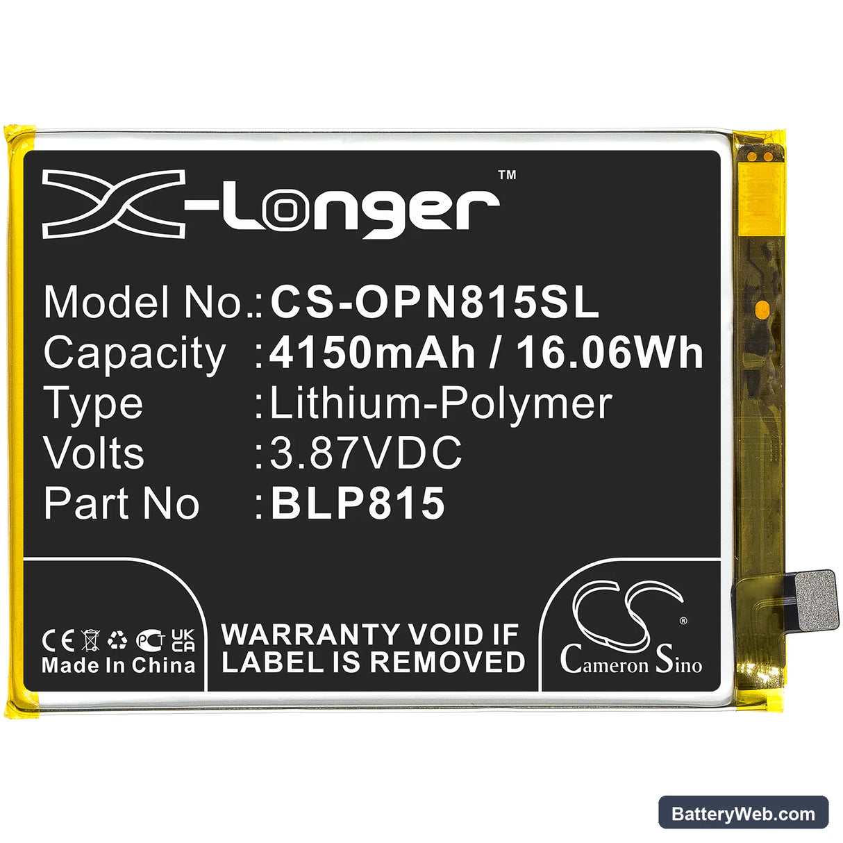 OnePlus Nord N10 5G Replacement Battery, 3.87V, 4150mAh, Li-Polymer 3