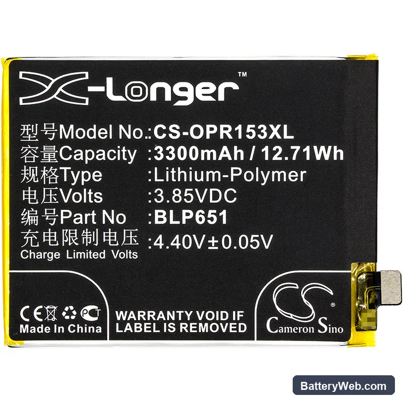 Oppo R15 Dream Mirror Replacement Battery, 3.85V, 3300mAh, Li-Polymer 3