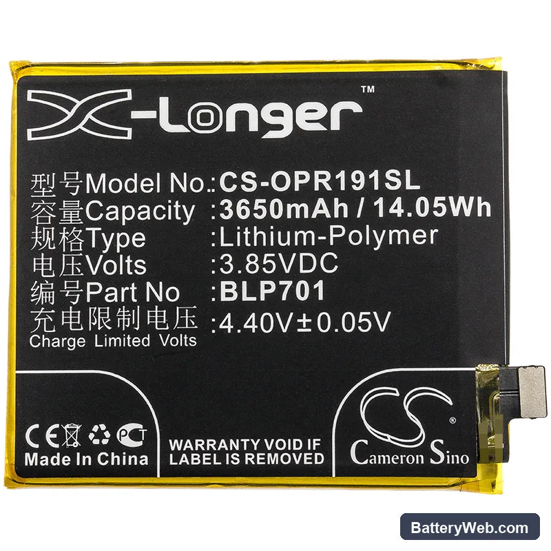 Oppo Reno Replacement Battery, 3.85V, 3650mAh, Li-Polymer 3