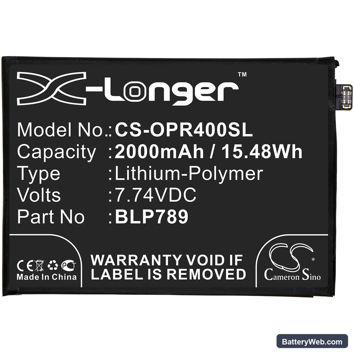 Oppo Reno 4 5G Replacement Battery, 7.74V, 2000mAh, Li-Polymer 3