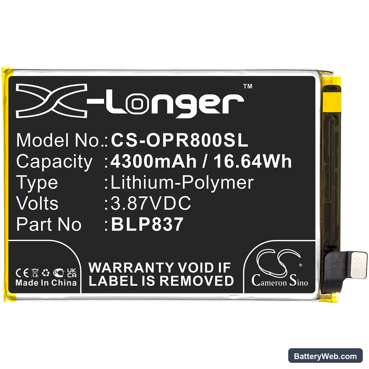 Oppo Realme 8 Pro Replacement Battery, 3.87V, 4300mAh, Li-Polymer 3