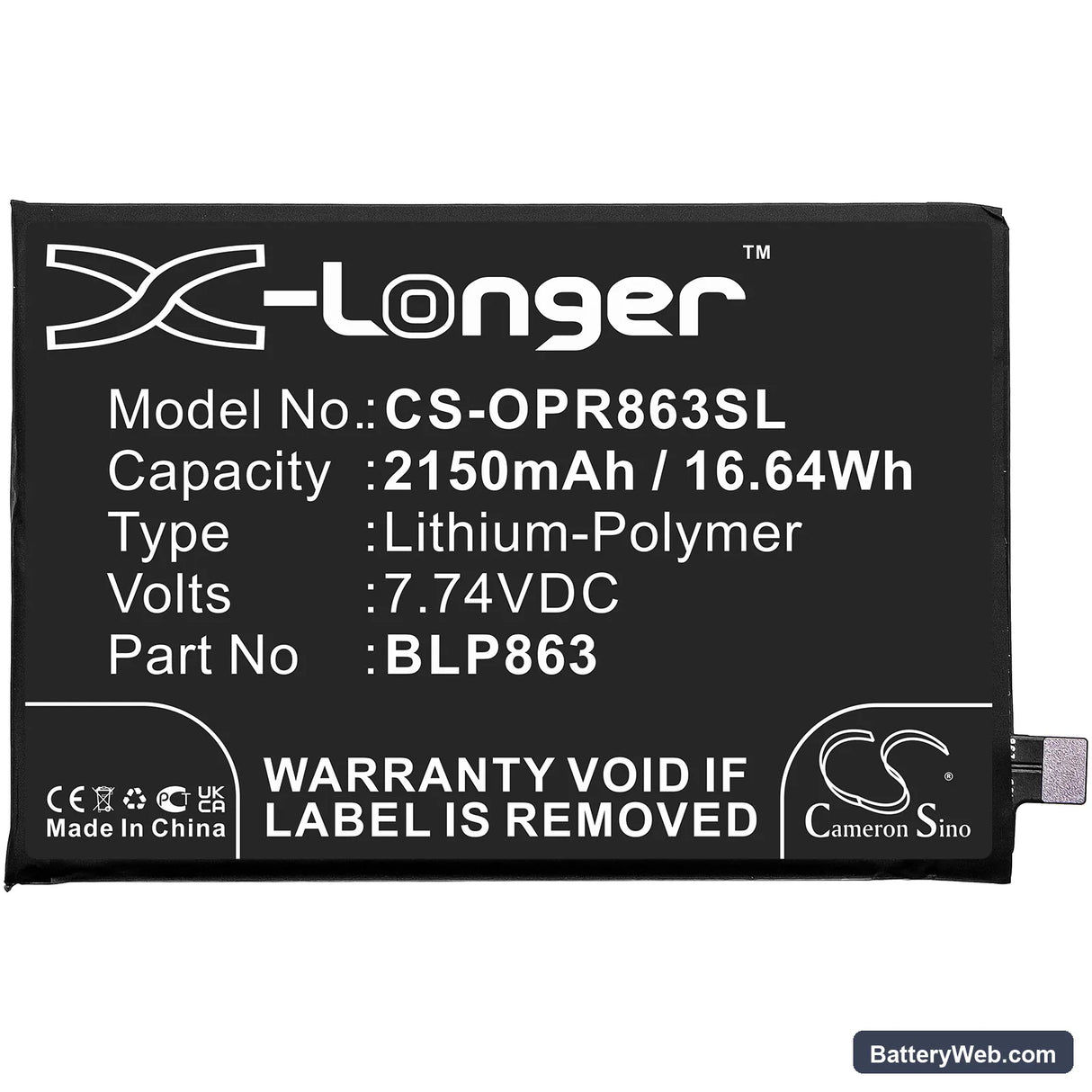 Oppo Reno6 Replacement Battery, 7.74V, 2150mAh, Li-Polymer 3