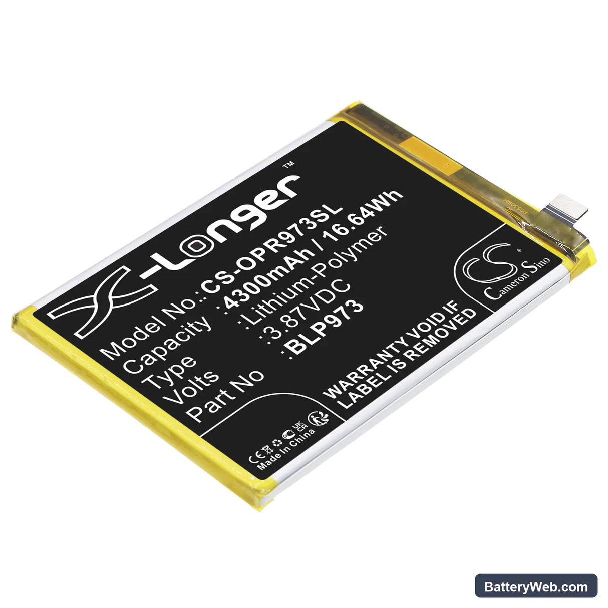Oppo Reno9 5G Replacement Battery, 3.87V, 4300mAh, Li-Polymer 1