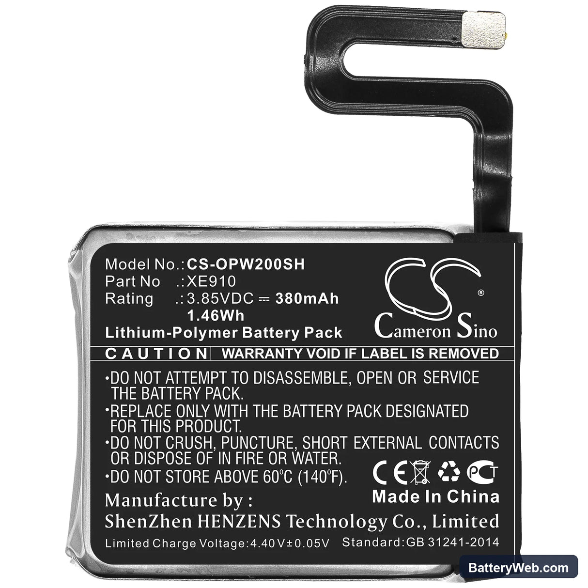 Oppo Watch 46mm Replacement Battery, 3.85V, 380mAh, Li-Polymer 3