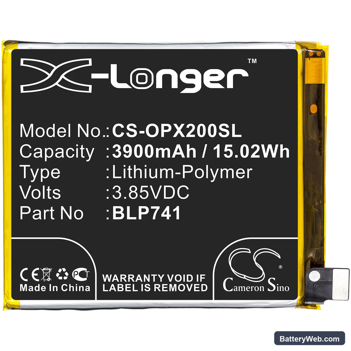 Oppo Realme X2 Replacement Battery, 3.85V, 3900mAh, Li-Polymer 3