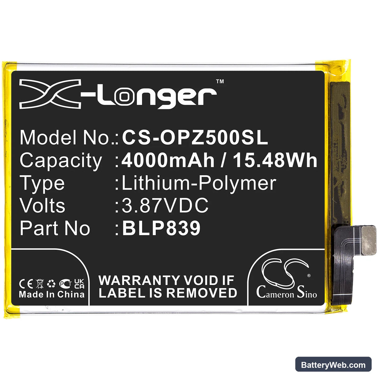 Oppo Reno 5Z 5G 2021 Replacement Battery, 3.87V, 4000mAh, Li-Polymer 3