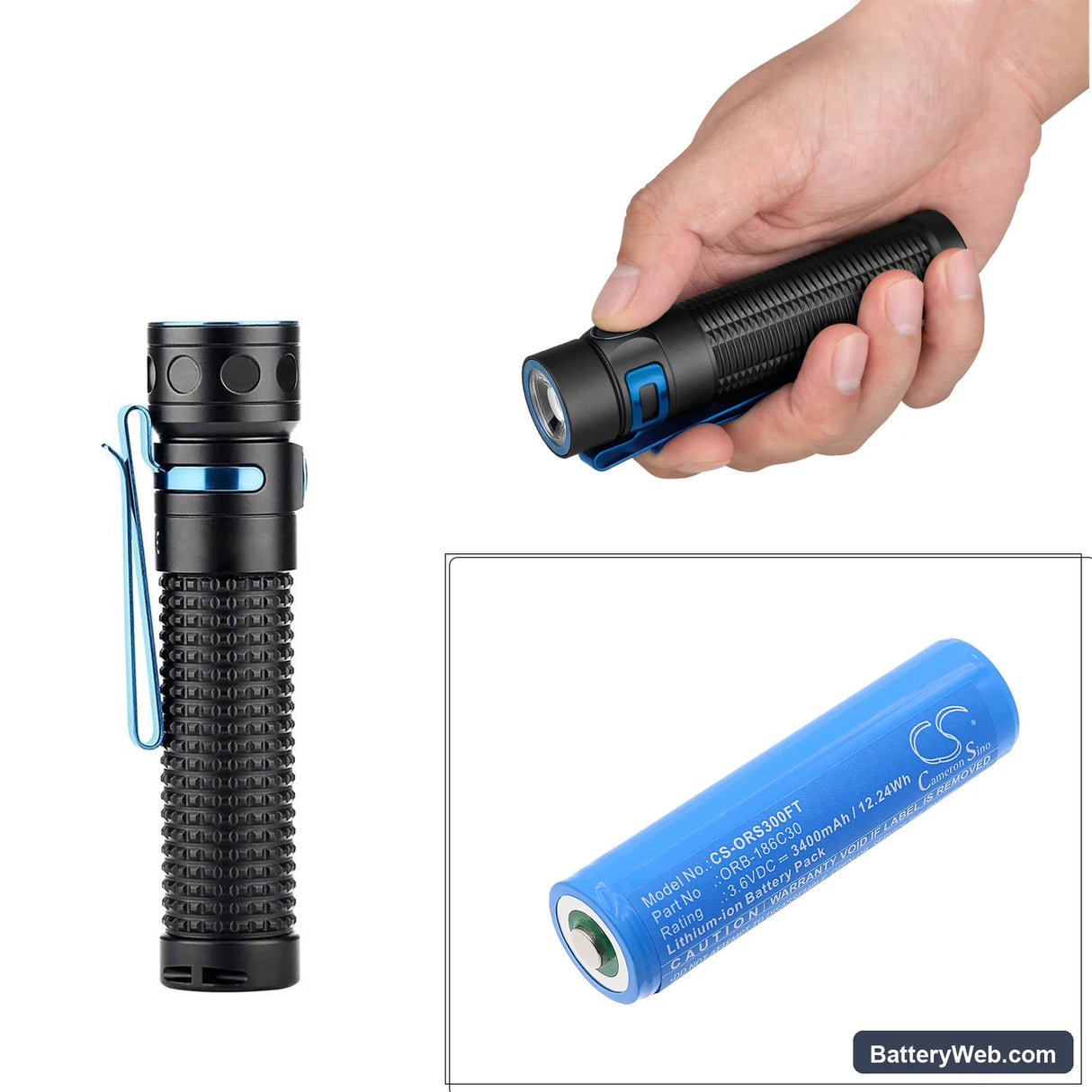 Olight Baton Pro Replacement Battery, 3.6V, 3400mAh, Li-ion 4