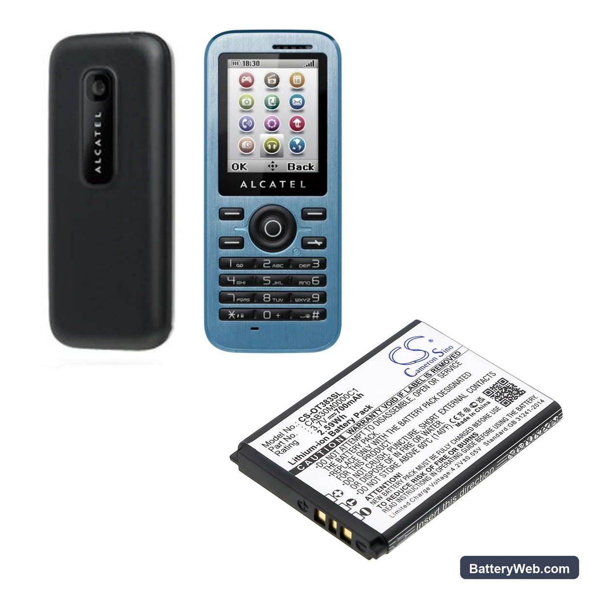 Alcatel OT-600A Replacement Battery, 3.7V, 700mAh, Li-ion 4